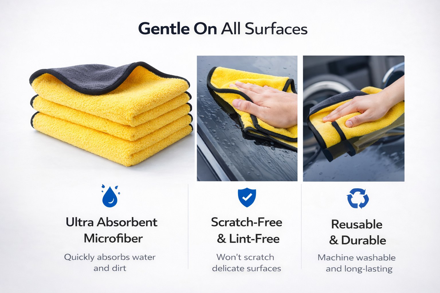 CleanRide™ Microfiber Car Cleaning Towels – 3 Pack (30×60cm)