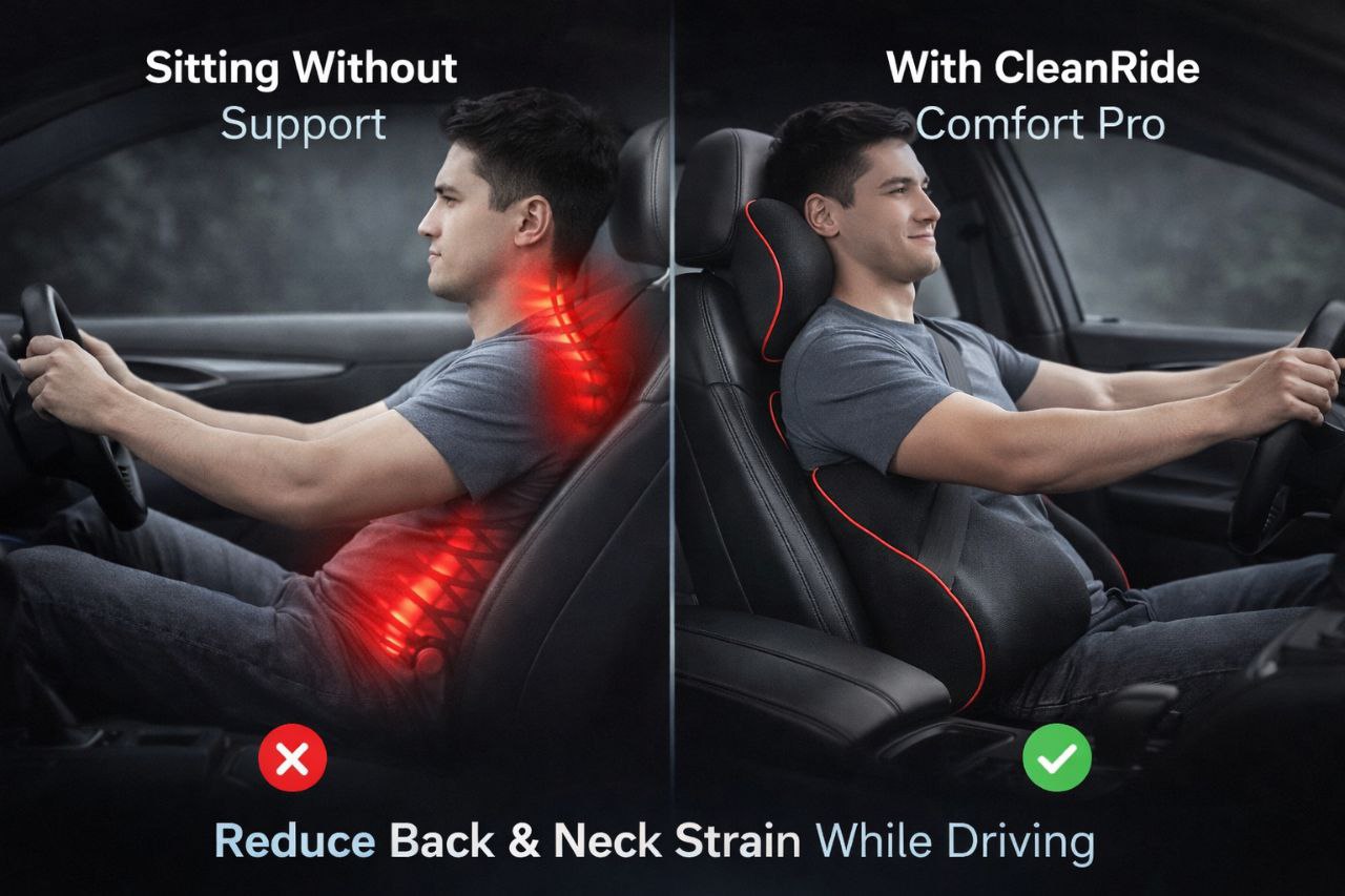 CleanRide Comfort Pro – Car Lumbar & Neck Pillow